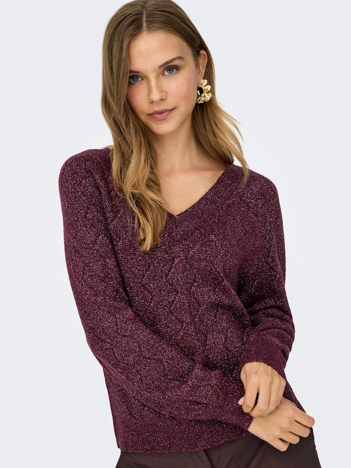 Jdyaspen Life Ls V-neck Pullover Knt - Bordeaux