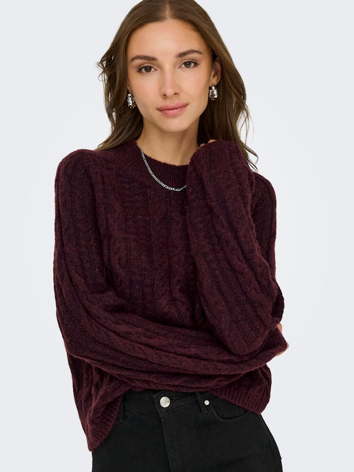 Jdysilja L/s Hn Cable Pullover Knt - Bordeaux