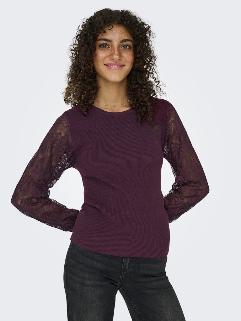 Onlperry Life Ls Mix O-neck Knt - Bordeaux