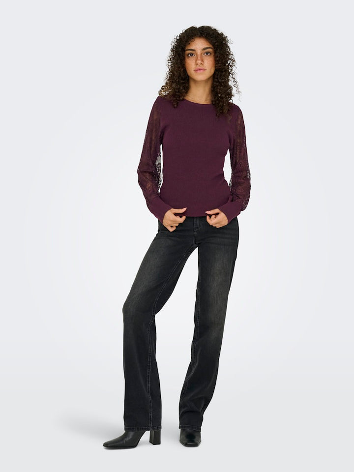 Onlperry Life Ls Mix O-neck Knt - Bordeaux