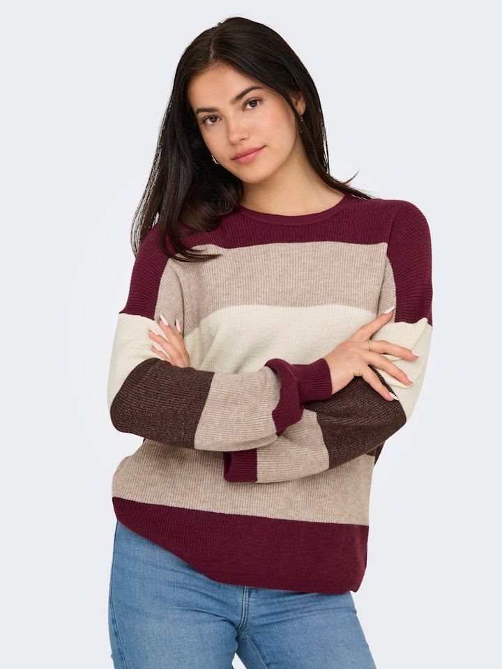 Onlatia L/s Stripe Pullover Knt Noos - Rood Dessin