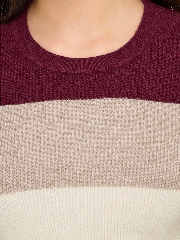 Onlatia L/s Stripe Pullover Knt Noos - Rood Dessin