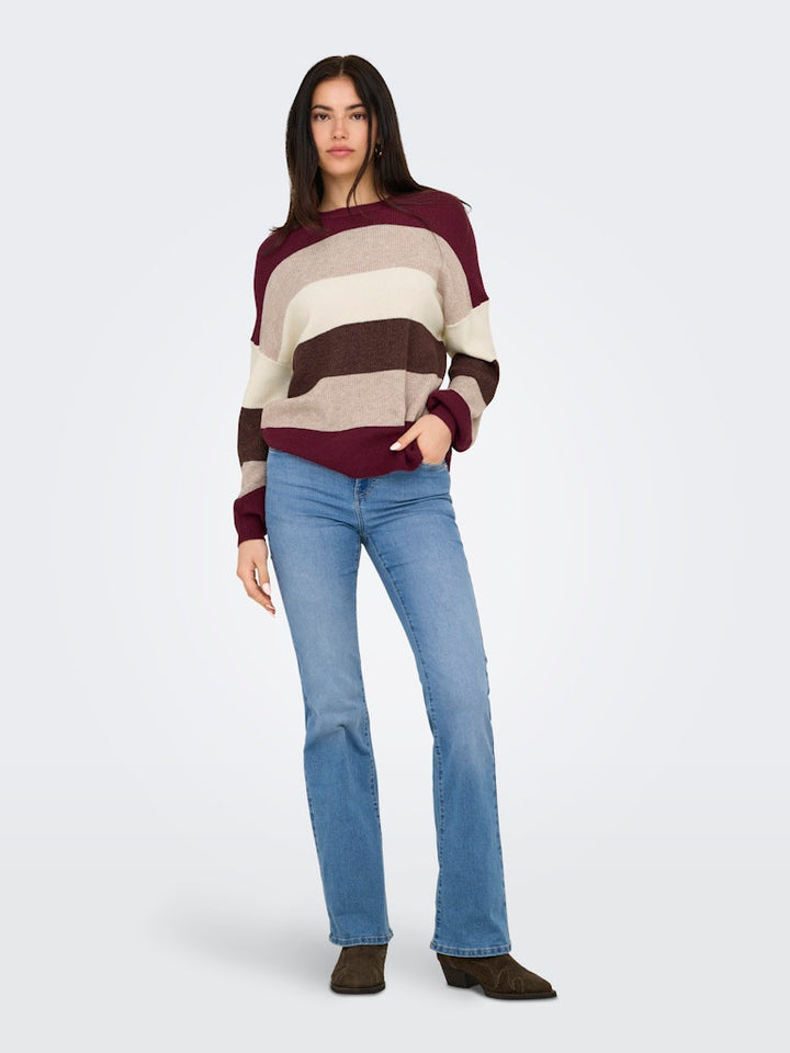Onlatia L/s Stripe Pullover Knt Noos - Rood Dessin