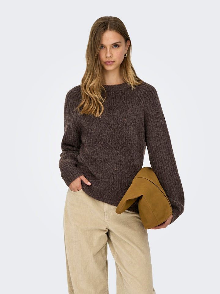 Onlgila Life Ls Structure O-neck Bf Knt - Bruin