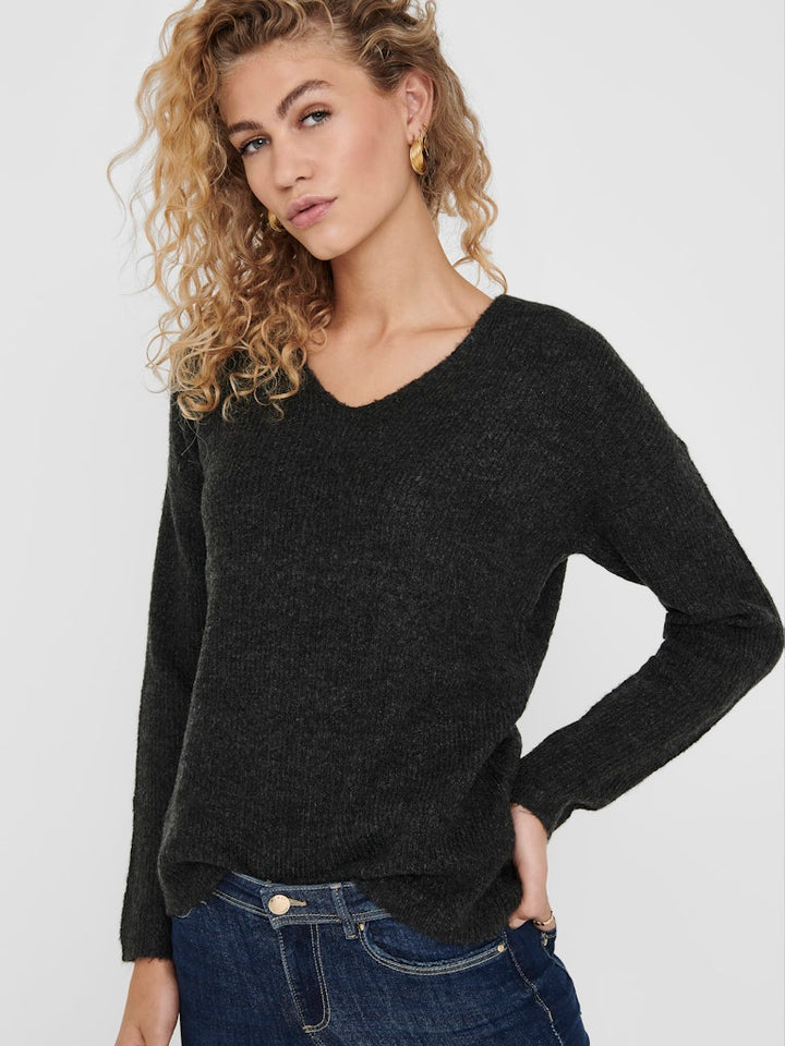 Onlcamilla V-neck L/s Pullover Knt Noos - Antraciet