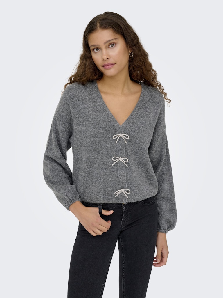 Onldonna Ls Bow V-neck Knt - Grijs Melee