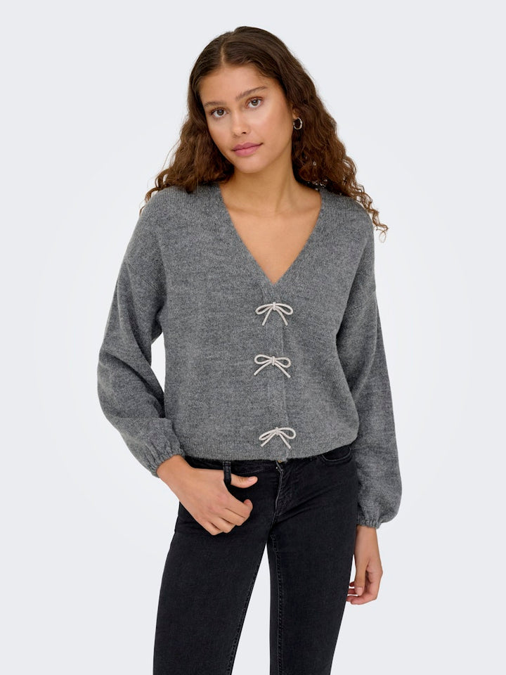 Onldonna Ls Bow V-neck Knt - Grijs Melee