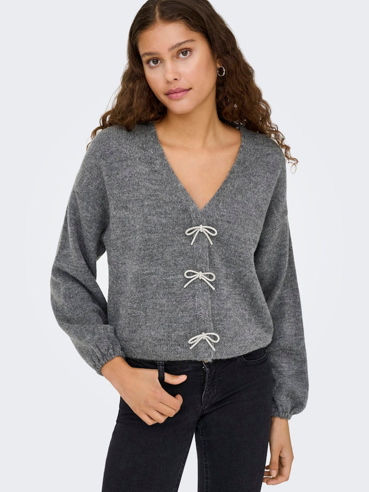 Onldonna Ls Bow V-neck Knt - Grijs Melee