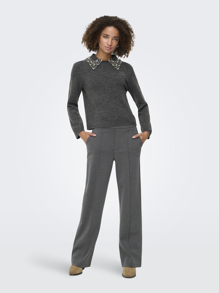 Jdyaubray Life L/s Pearl Collar Pull Knt - Grijs Melee