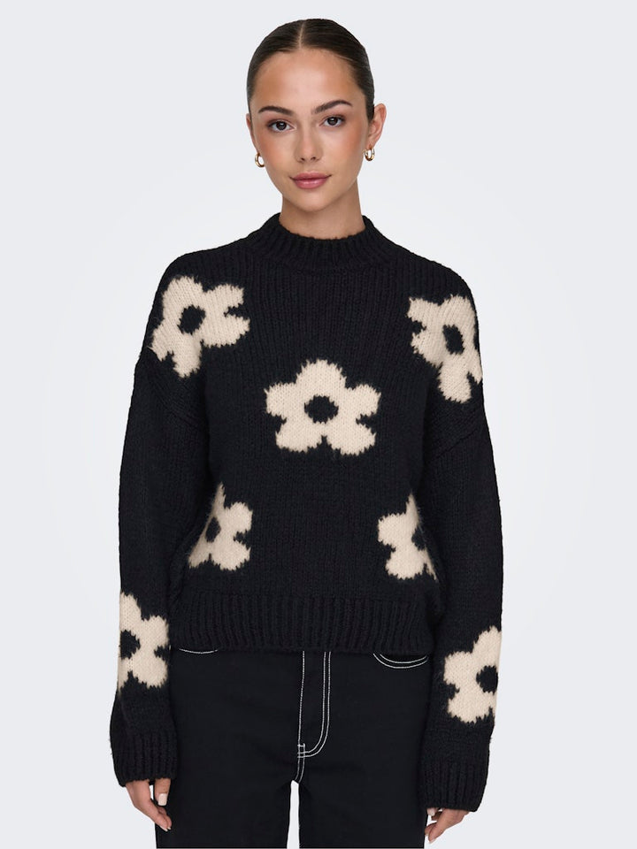 Jdykilian Flower L/s Pullover Knt - Zwart Dessin