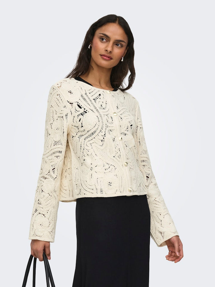 Jdyzanka L/s Crochet Cardigan Jrs - Ecru