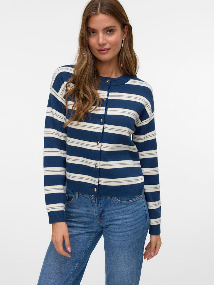 Vmgold Stripe Ls O-neck Cardigan - Blauw Dessin