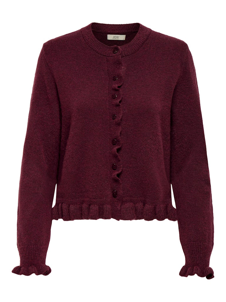 Jdyletty L/s On Frill Cardigan Knt Noos - Bordeaux