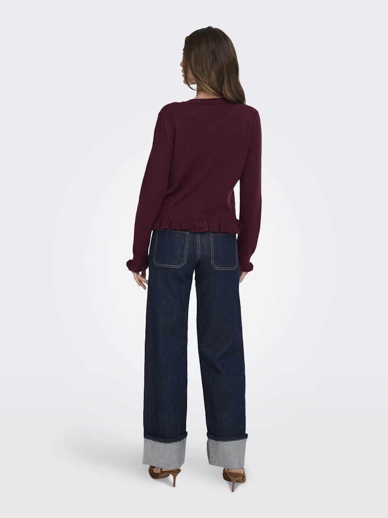 Jdyletty L/s On Frill Cardigan Knt Noos - Bordeaux