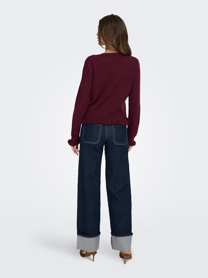 Jdyletty L/s On Frill Cardigan Knt Noos - Bordeaux