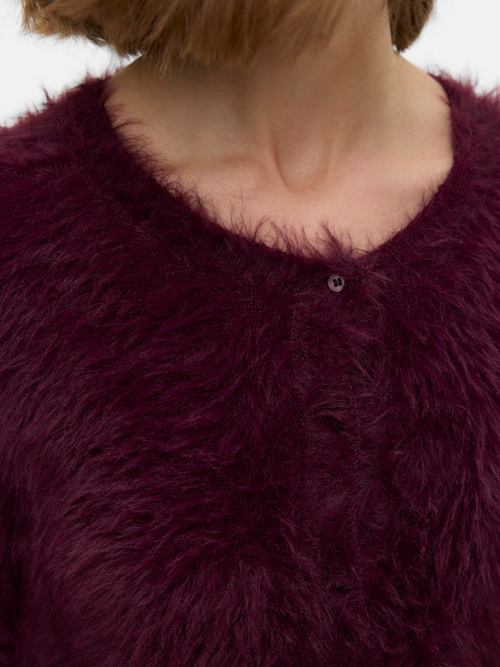 Vmfluffy Ls O-neck Cardigan - Bordeaux