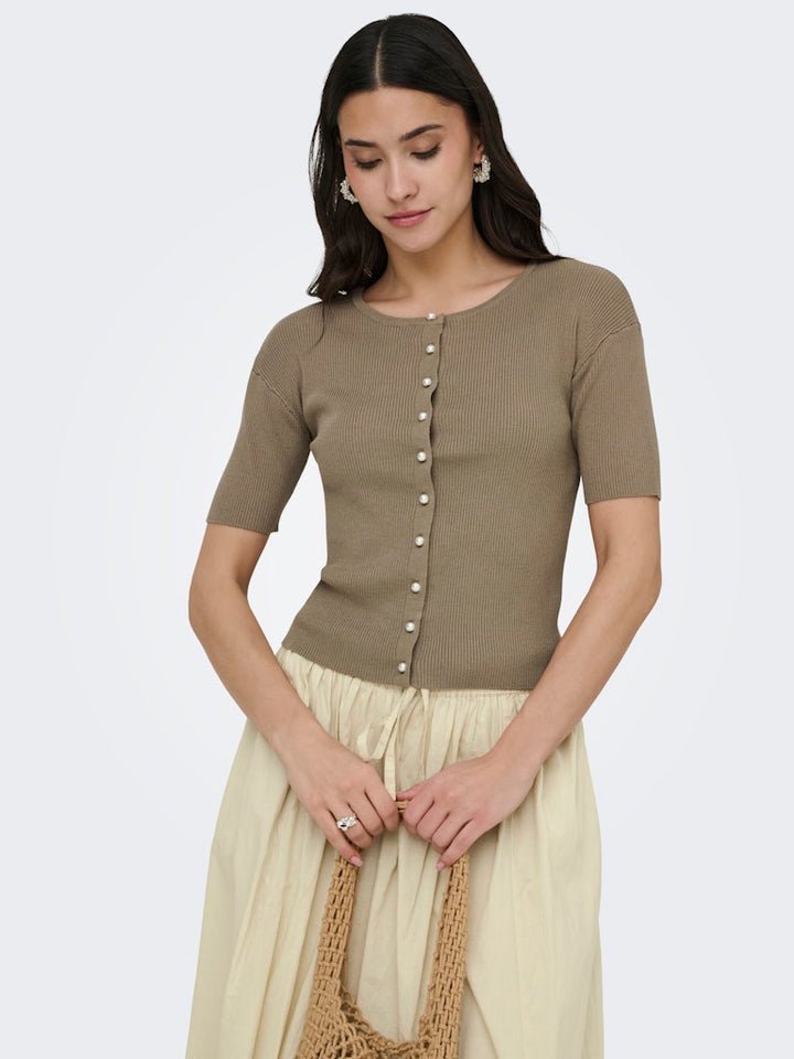 Jdygaby 2/4 O-neck Pearl Cardigan Knt - Taupe