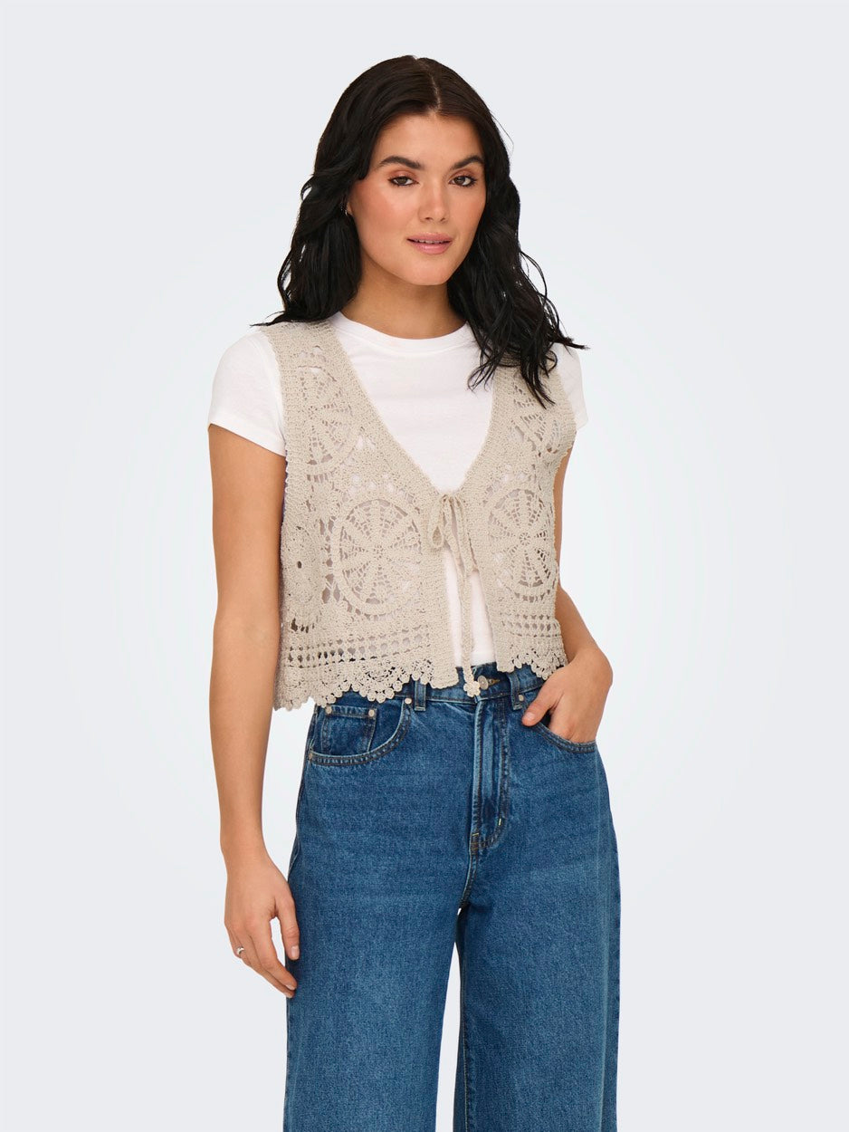 Jdyvic Sl V-neck Tie Vest - Ecru