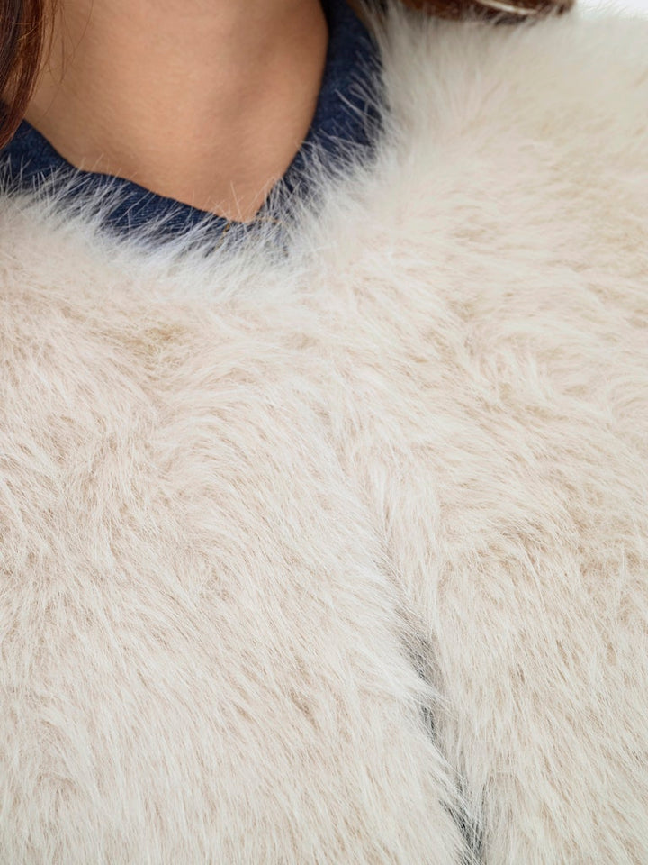 Jdyora Faux Fur Waistcoat Otw Sie - Beige
