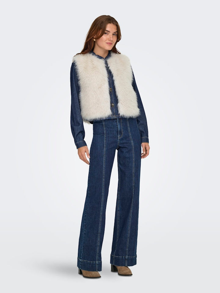 Jdyora Faux Fur Waistcoat Otw Sie - Beige
