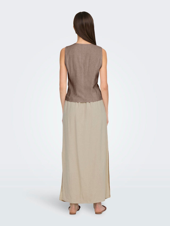 Onliris-siesta S/l Linen Bl Vest Tl - Taupe