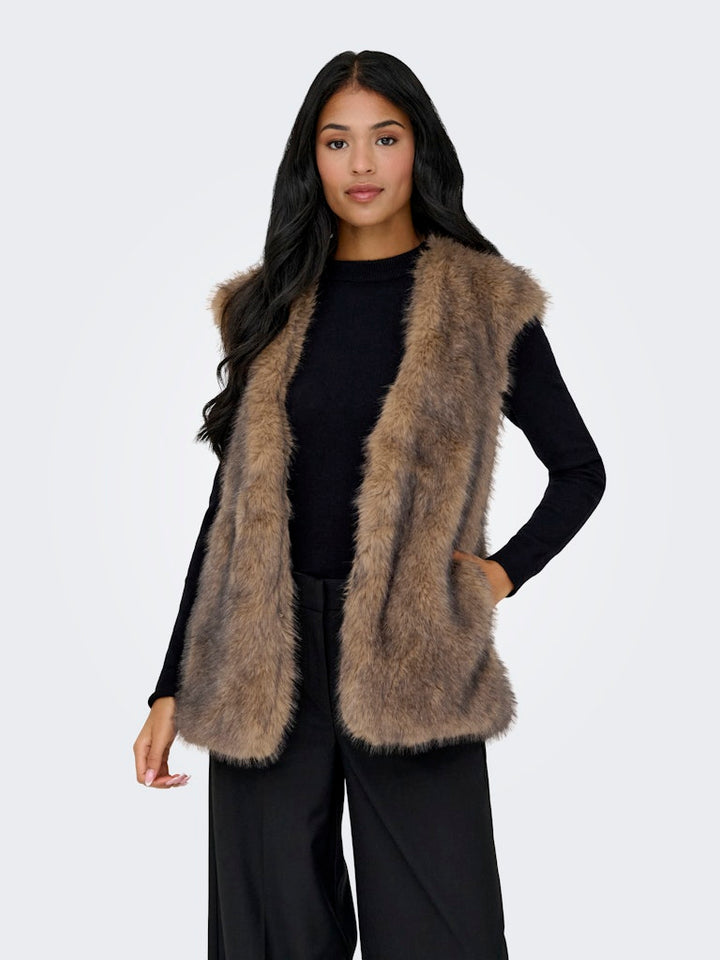 Onldawn Life Faux Fur Waistcoat Otw - Bruin Dessin