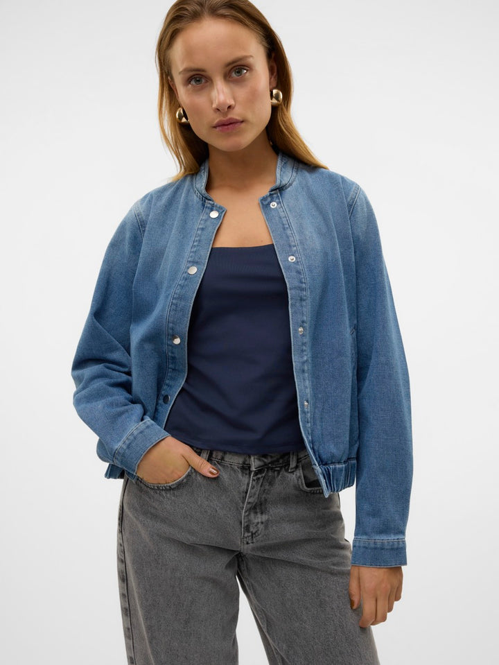 Vmmira Ls Bomber Denim Jac - Blue Denim