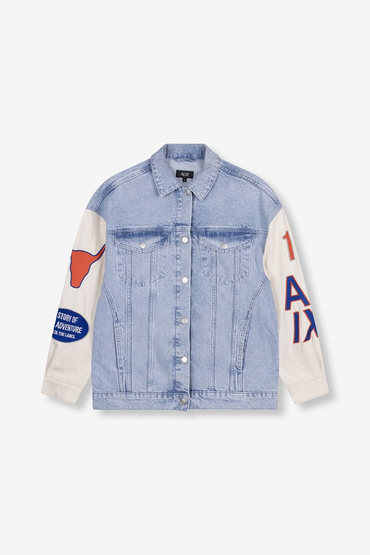 Mix Sleeve Denim Jacket - Blue Denim