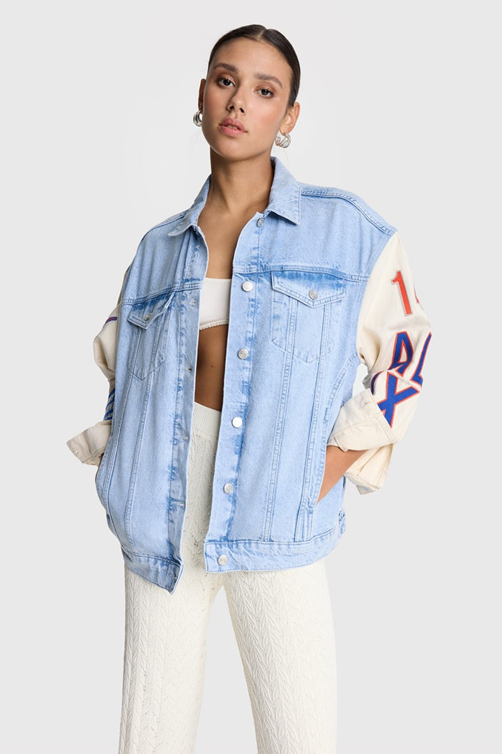 Mix Sleeve Denim Jacket - Blue Denim
