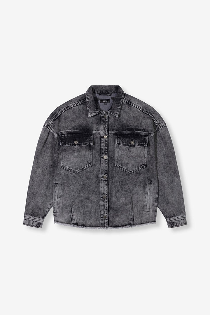 Ladies Woven Sequin Denim Jacket - Grey Denim