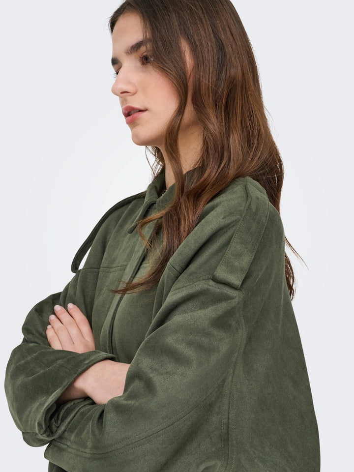 Jdynia Faux Suede Bat Jacket Otw Yfm - Donkergroen