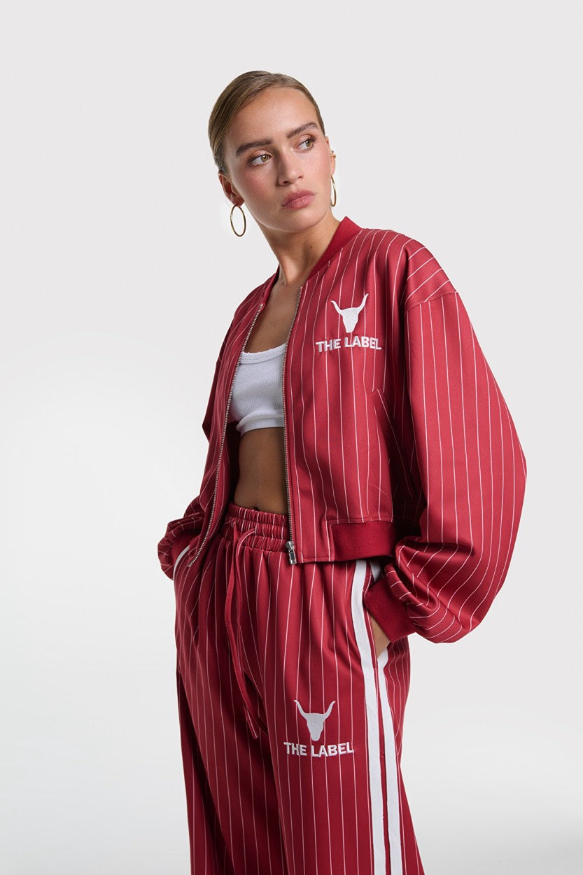 Pinstripe Cropped Training Jacket - Rood Dessin