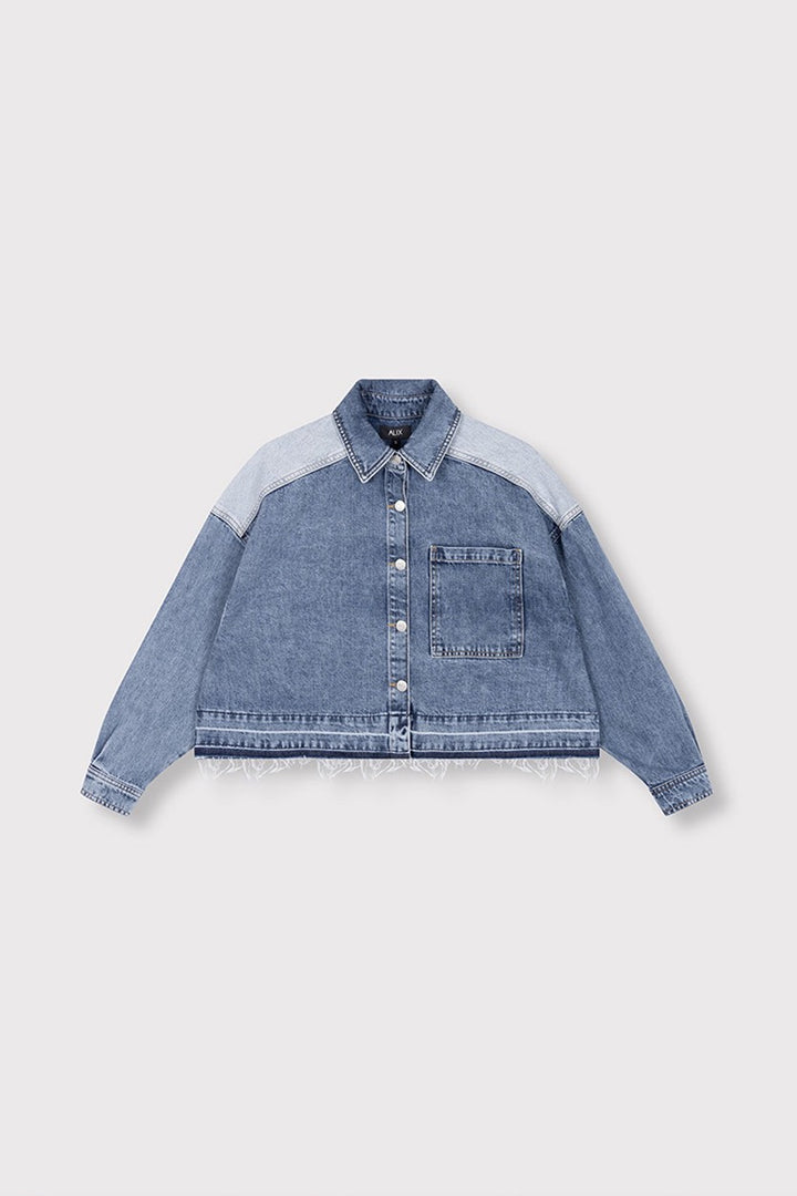 Mixed Denim Blouse - Blue Denim