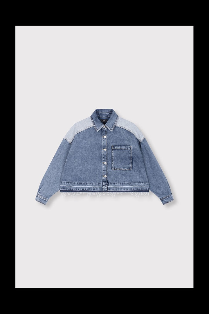 Mixed Denim Blouse - Blue Denim