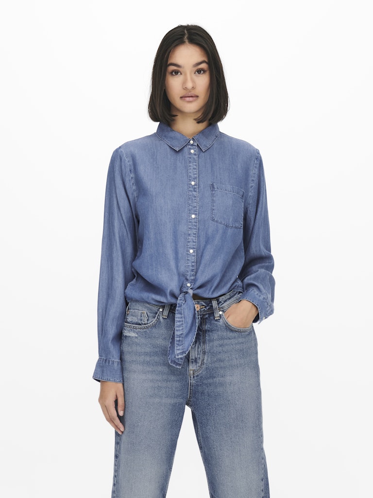 Jdyjasper L/s Knot Shirt Wvn - Blue Denim
