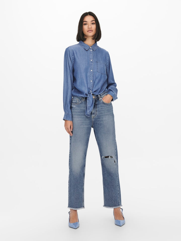 Jdyjasper L/s Knot Shirt Wvn - Blue Denim