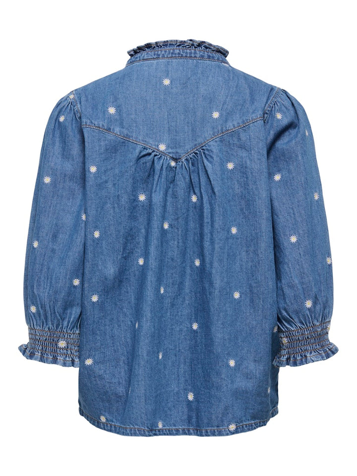Onlraya Daisy Emb 3/4 Shirt Dnm Akm - Blue Denim