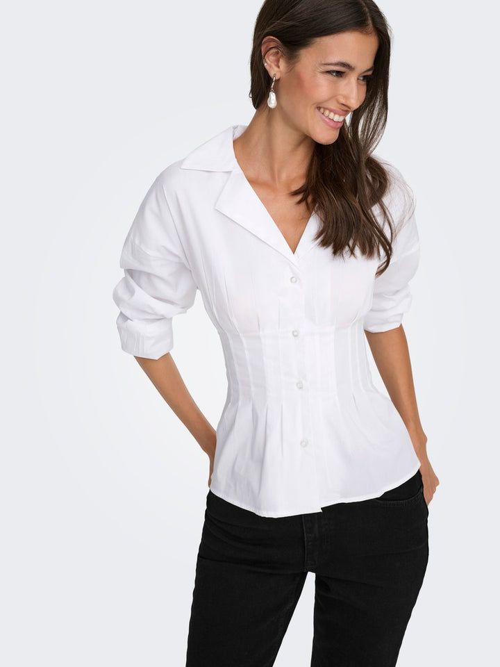 Jdymio L/s Fitted V-neck Shirt Wvn Exp - Wit