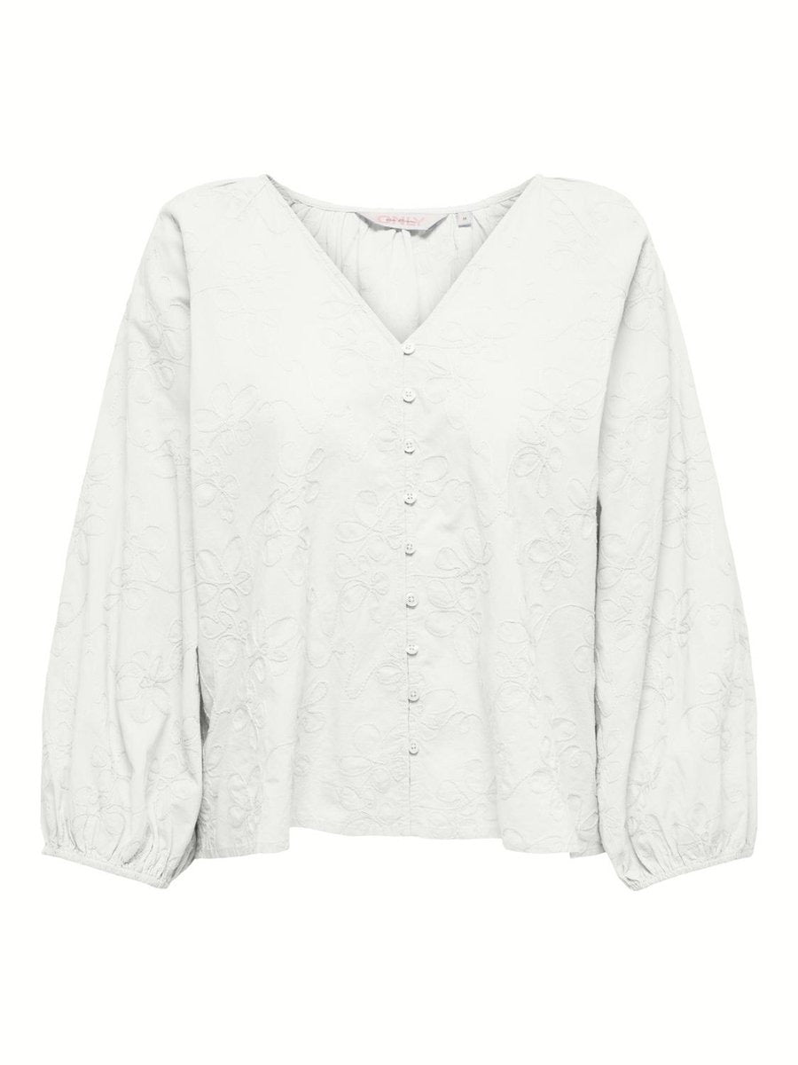Onlzion 3/4 V-neck Emb Top Wvn - Off-white