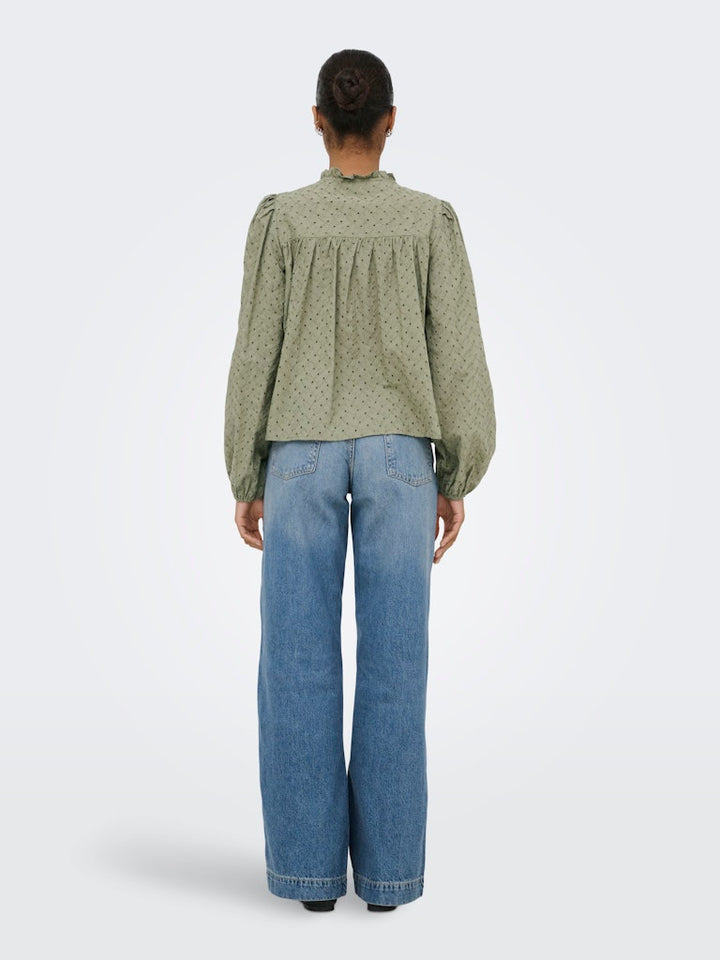 Onlnoelys L/s Embroided Shirt Wvn Cs - Olijf