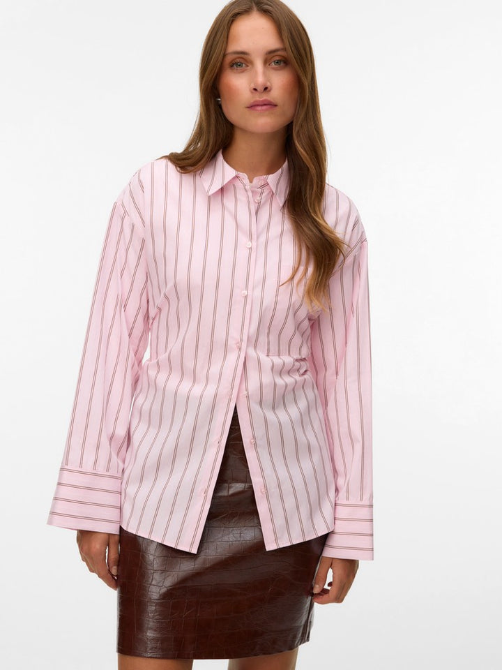 Vmgina Belt Ls Shirt Wvn - Roze Dessin
