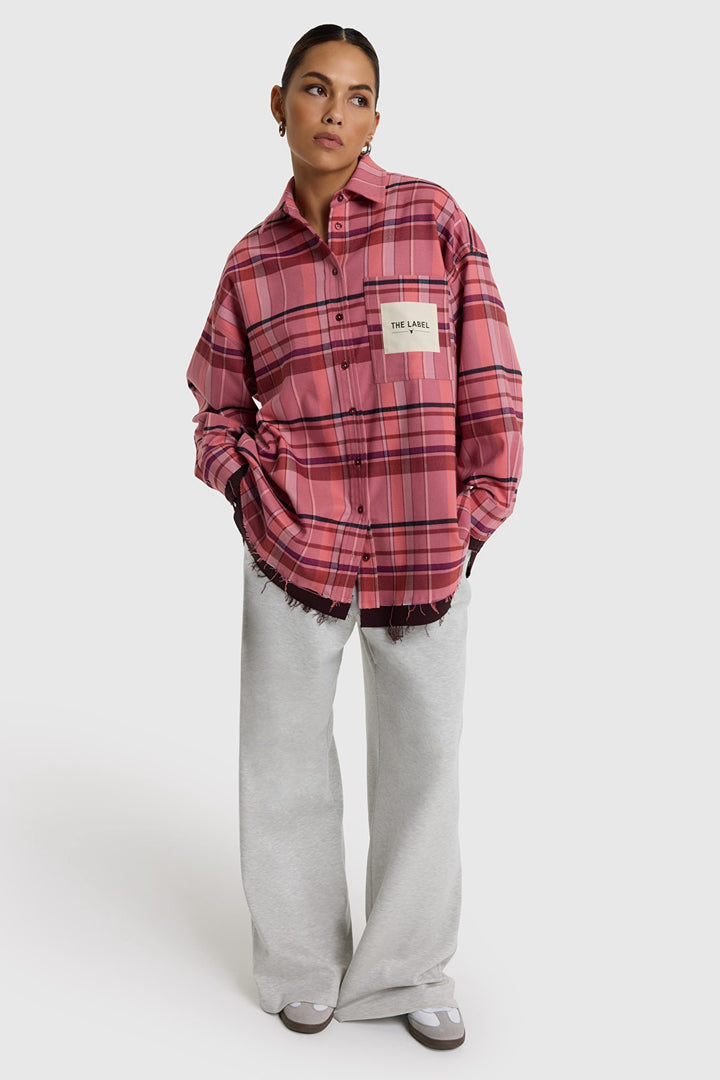 Woven Check Blouse - Roze Dessin