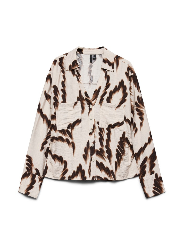 Vmjoss Maya Ls Fitted Shirt Wvn - Ecru Dessin
