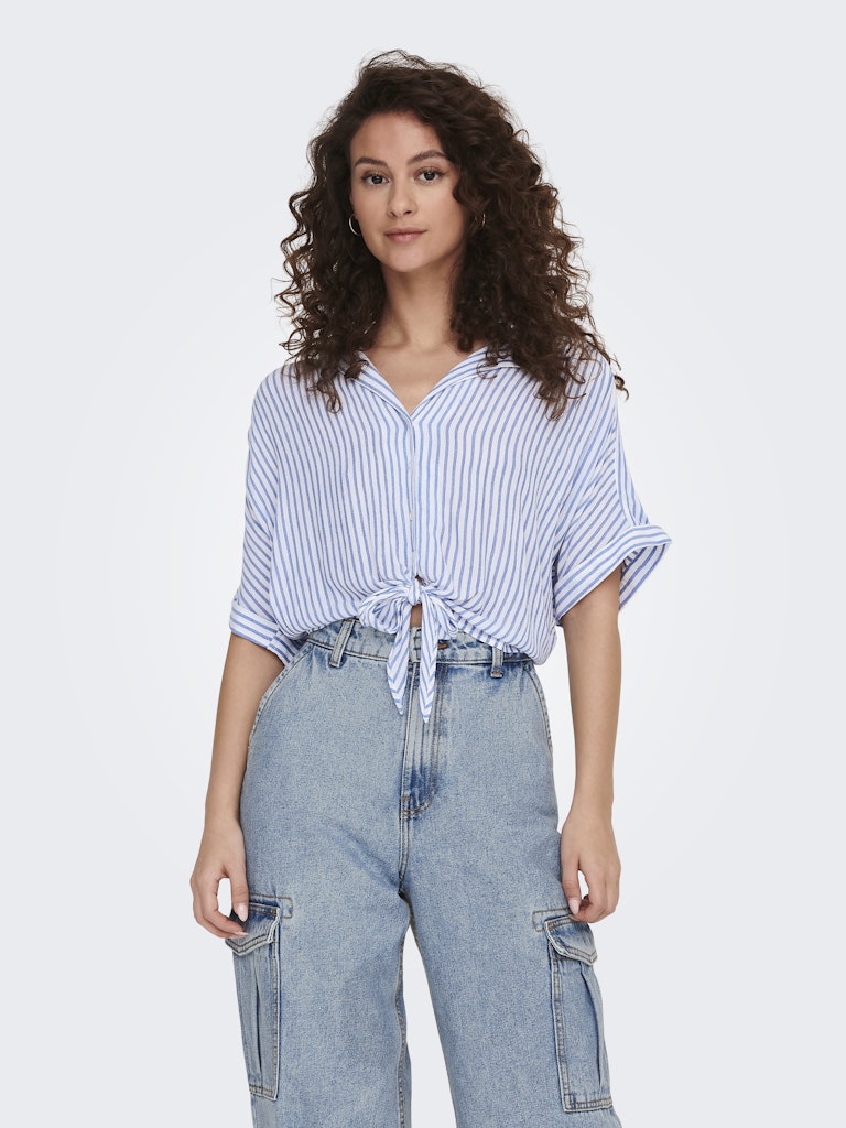 Onlpaula Life S/s Tie Shirt Wvn Noos - Blauw Dessin