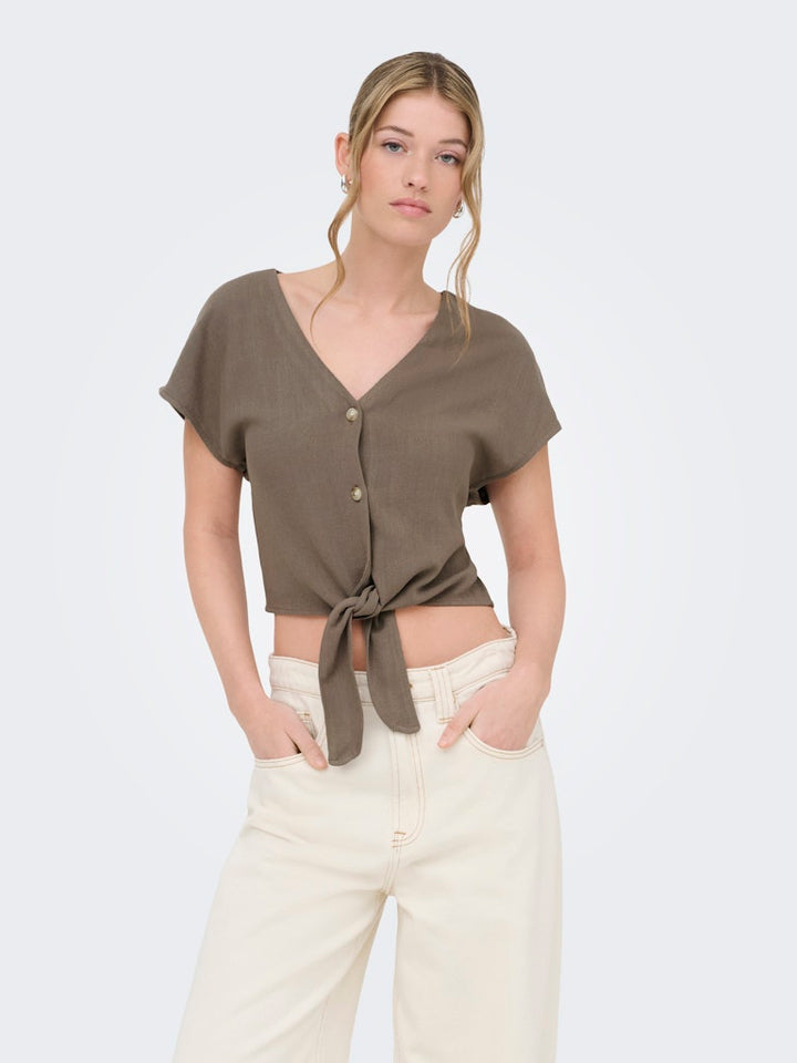 Onlsiesta Ss Knot Lin Bl Shirt Pnt Noos - Taupe