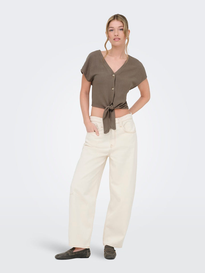 Onlsiesta Ss Knot Lin Bl Shirt Pnt Noos - Taupe