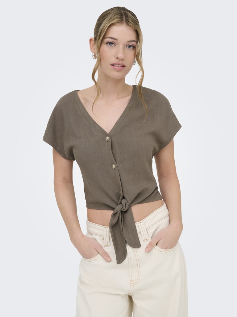 Onlsiesta Ss Knot Lin Bl Shirt Pnt Noos - Taupe