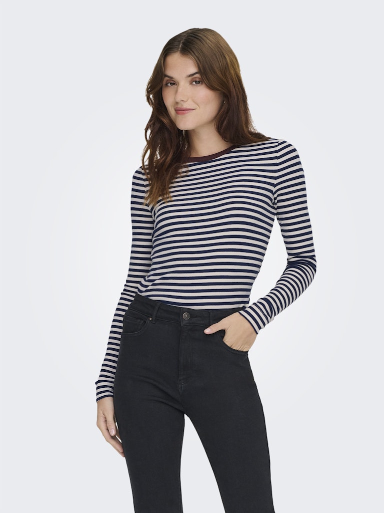 Onlelene L/s Fitted Top Jrs - Blauw Dessin