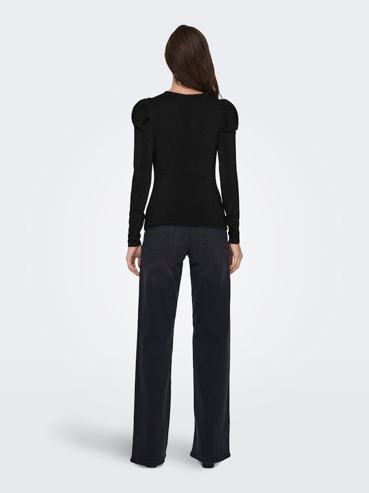 Onlrich L/s Glitter Puff Top Jrs - Zwart