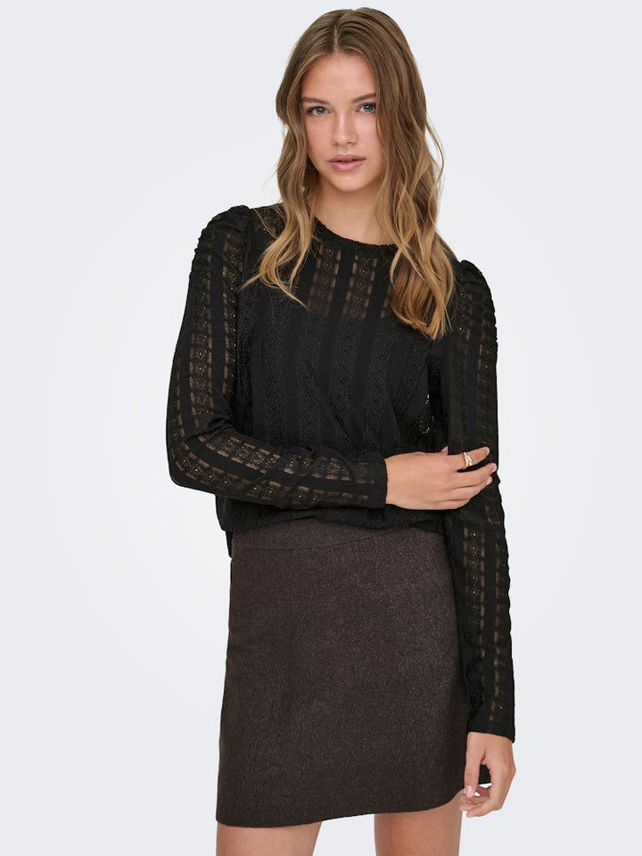 Onlmelanie L/s O-neck Top Jrs - Zwart